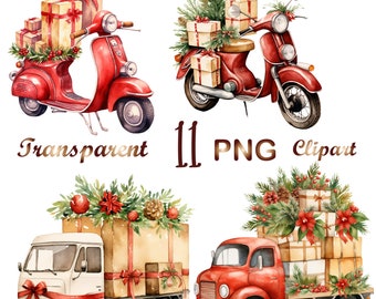 11 Watercolor Christmas Clipart PNG, Christmas delivery Clipart, Christmas clipart,Digital Clip Art, Holiday Printables,digital illustration