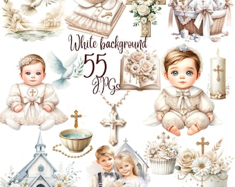 55 JPGs Baby Baptism Clipart, Religious Clip Art, Christening Graphics, Catholic Illustrations, Boho Christian, Baptism Girl,Baptism Boy