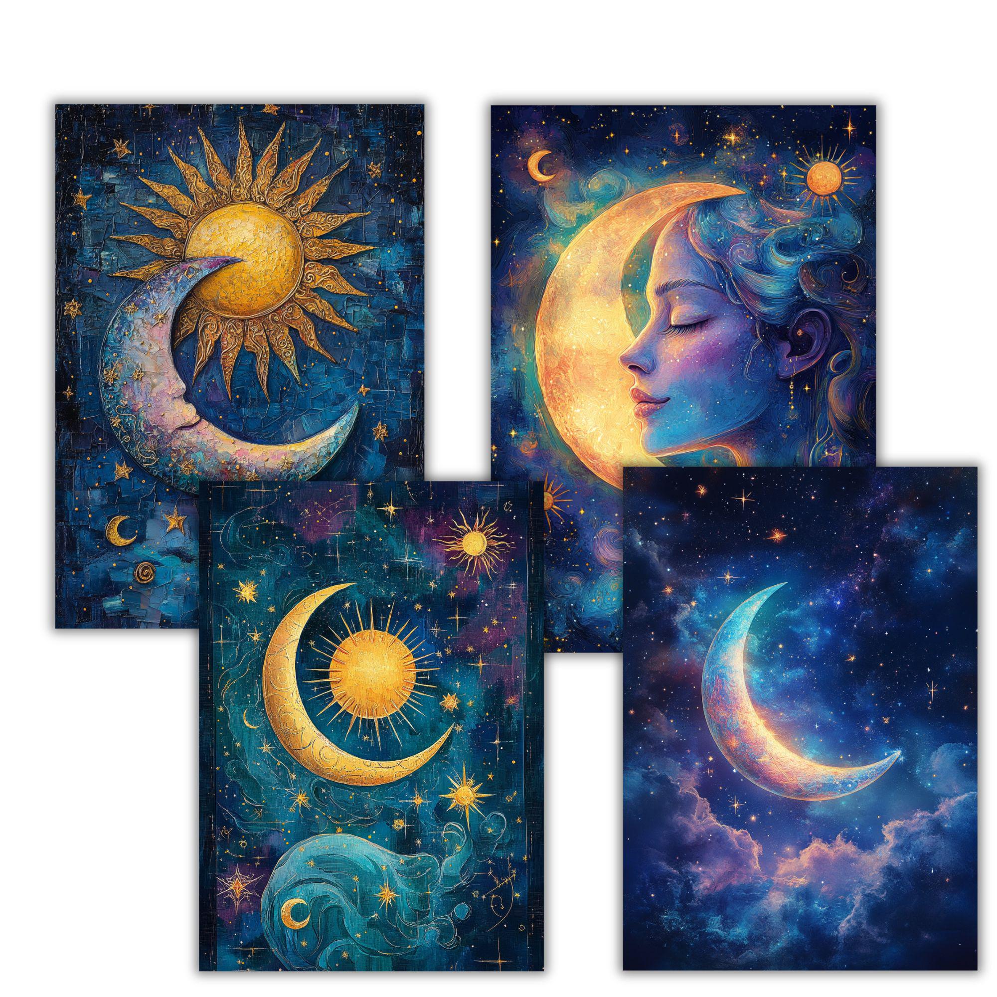 40 Mystical Moon Junk Journal Pages, Digital Scrapbook Paper Kit ...