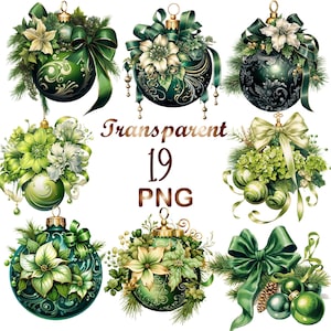 19 Green Christmas Decoration png, Bauble  png, Watercolor Christmas Bauble png, Mixed Media,Digital Paper Craft,Sublimation,Commercial Use