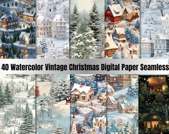 40 Seamless Winter Scenery Digital Paper Pack, Snowy Landscape Repeating Pattern, Christmas Festive Seamless Texture Background,Scrapbooking