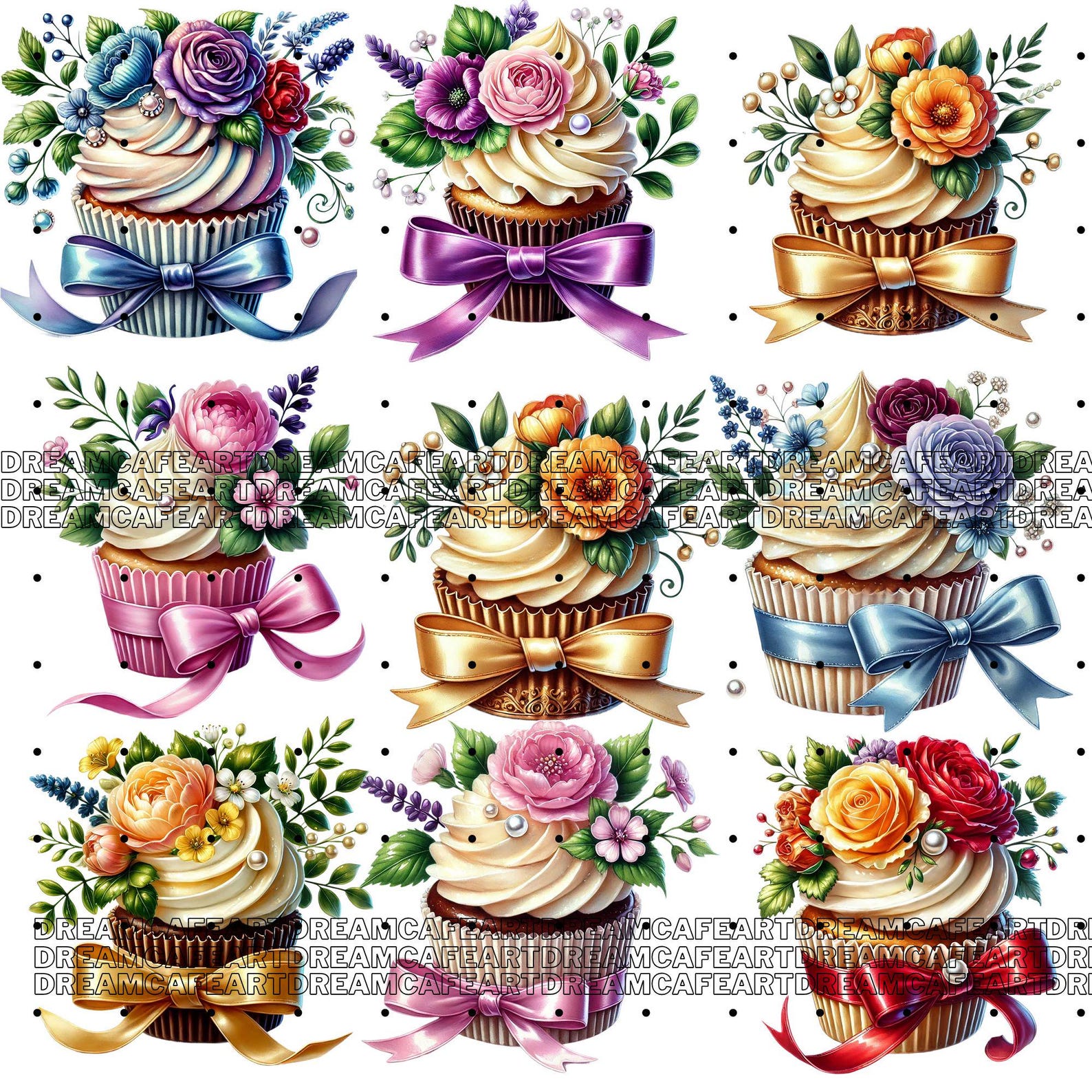 140 PNG Floral Cupcake Clipart Bundle – Watercolor Birthday Cupcakes ...