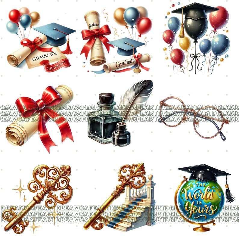122 PNG Graduation clipart bundle, diploma clipart, graduation hat ,graduation cap, college clipart, Commercial Use, Digital Download image 13