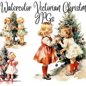 40 Watercolor Victorian Christmas Clipart, High Quality JPGs,Digital Download,Card Making,Mixed Media,Digital Paper Craft, Christmas clipart