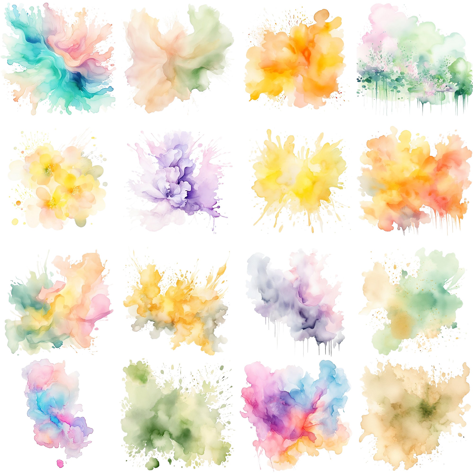 Alcohol Ink Splashes 40 Watercolor Pastel Alcohol Ink Splash PNG Paint Splatter Clipart ...
