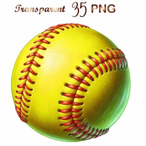 May include: A yellow softball with red stitching. The ball is slightly scuffed and has a worn look.