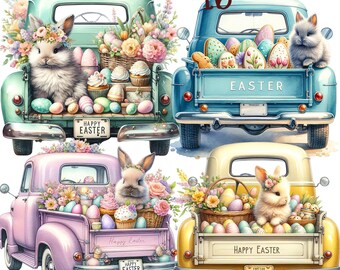16 PNG set 2 Easter bunny truck clipart, easter truck clipart, Easter Bunny clipart bundle, Easter Bunny clipart,easter Bunnies png