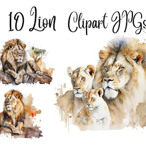10 Watercolor Lion,  Fullbody lion, relaxing lion, lion family, JPGs, Commercial use, Digital Download,Printable art, Watercolor Clipart
