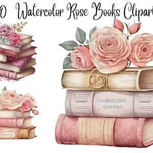 10 Watercolor Rose Books Clipart, JPGs, Commercial use,Digital Paper Crafting,Digital Planner,Watercolor, Digital Download, Books clipart