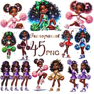 45 PNG, Cheerleader Girls Clipart bundle, Cute Cheerleader Girls, Cheer Squad Illustrations, Pep Rally Art, Digital Download, Commercial Use
