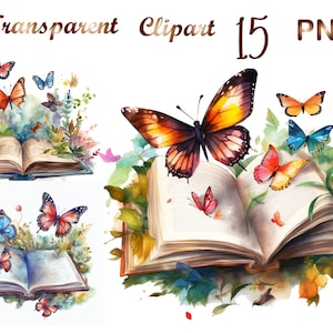 15 Floral and butterflies book png, Butterflies book png, Wildflowers png, Book png, bookish png,sublimation design,book clipart,butterflies
