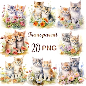 20 Cute Kittens Clipart PNG, High Quality PNGs, Memory Books, Junk Journals, Scrapbooks,Digital Planners, Commercial Use, Digital Download
