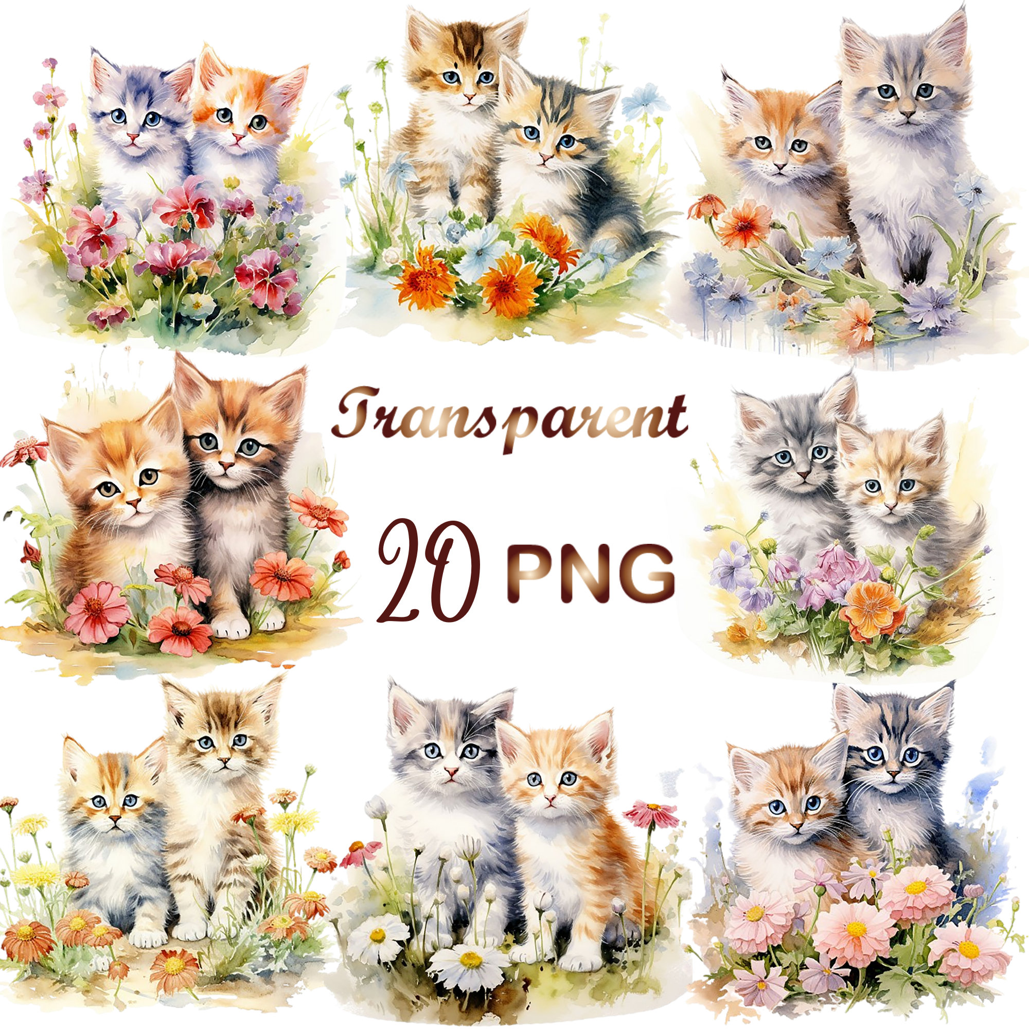 20 Cute Kittens Clipart PNG, High Quality PNGs, Memory Books, Junk Journals, Scrapbooks,Digital Planners, Commercial Use, Digital Download