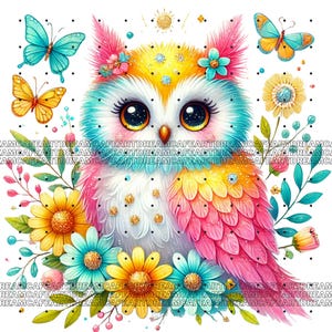 Owl Clipart bundle 135 PNG, Sparkling Owl Sublimation, Colorful Owls, Owl artwork, Owl printable, Digital Download, Card Making imagen 4