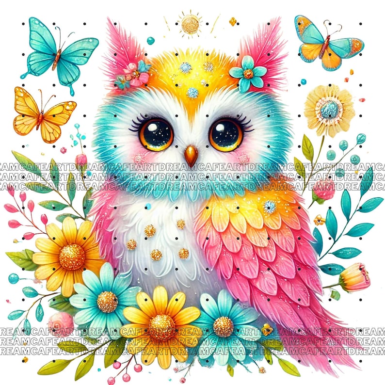 Owl Clipart bundle 135 PNG, Sparkling Owl Sublimation, Colorful Owls, Owl artwork, Owl printable, Digital Download, Card Making imagen 4