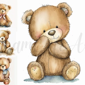 11 Teddy Bear Clipart JPGs, High Quality, Digital Planner, Paper crafts, Watercolor, Teddy bear, Teddy Bear, Cute Teddy bear, Teddy
