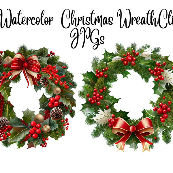12 Christmas wreath, High Quality JPGs, Digital Download - Card Making, Mixed Media, Digital Paper Craft, Christmas clipart