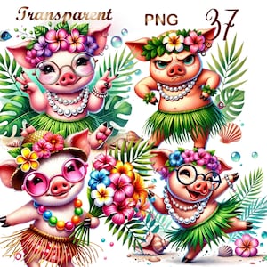 37 PNG Hula Pigs Clipart bundle,Tropical Pig Graphics designs,Hawaii Piggy Hula Printables,Instant Digital Download,Unlimited Commercial Use