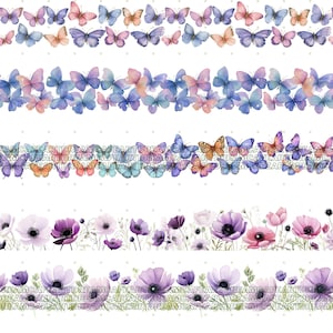 250 PNG Flower Border, Floral clipart, Seamless flower border, wildflower clip art, wildflower frame, Commercial Use for crafts. image 8