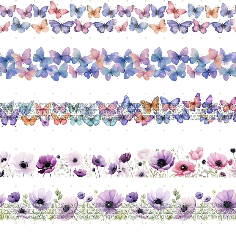 250 PNG Flower Border, Floral clipart, Seamless flower border, wildflower clip art, wildflower frame, Commercial Use for crafts. image 8
