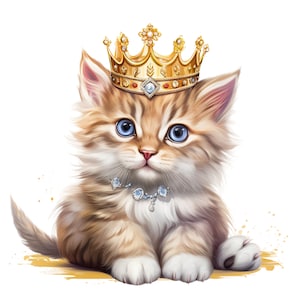 14 Watercolor kitten in a crown Clipart, JPGs,kitten clipart,kitten clipart,kitten clip art,cute cat clipart,Commercial Use,Digital Download