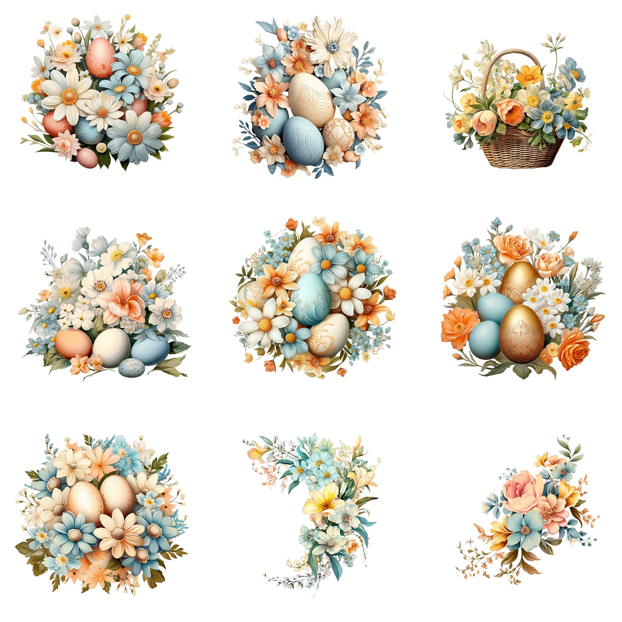 50 PNG Watercolor Pastel Easter Bundle Clipart, Spring Easter Egg ...