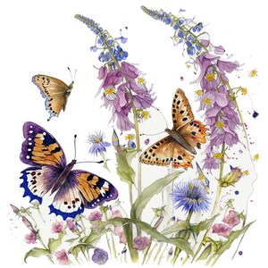 11 Butterfly on Wildflowers Clipart JPGs,Commercial Use,Digital Download,Card Making, Mixed Media, Digital Paper Craft , Clipart Butterfly