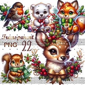 22 PNG, Christmas Animals, Winter Animals Clipart bundle set 2, Christmas Animal Graphics, Festive Animal Illustrations, Holiday Art