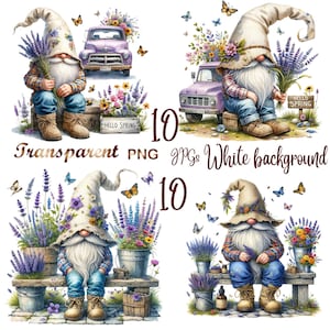 10 PNG/JPG  Spring Gnome bundle Clipart, Garden gnome clipart bundle, lavender gnome, gnome sublimation, Digital clipart,Free Commercial Use