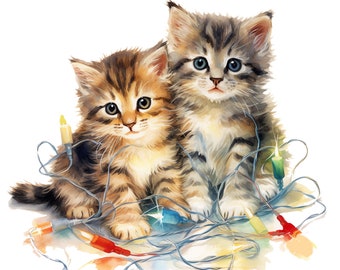 13 Watercolor kitten png,christmas png, christmas sublimation, kitten  png, christmas kitten, sublimation design, png, digital download