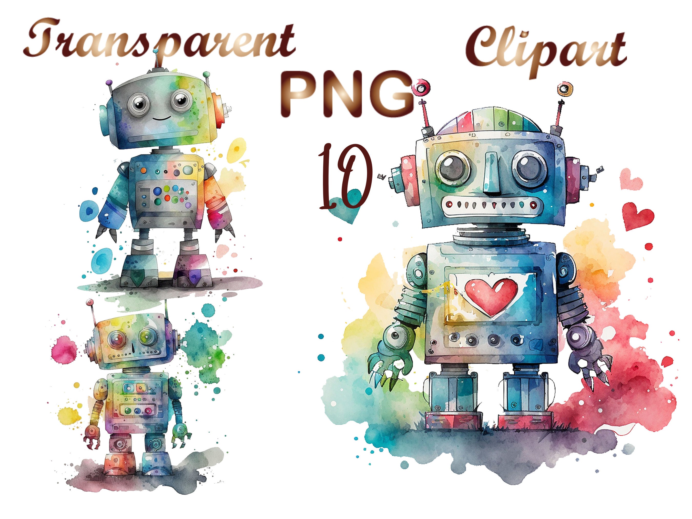 Cute Robots Clipart Digital Download Robots PNG Sublimation 