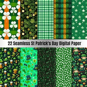 22 ST PATRICK&#39;S DAY, Klee digitales Papier, vierblättriges Kleeblatt, St Patrick&#39;s Day Hintergründe, vierblättriges Kleeblatt, vierblättriges Kleeblatt, vierblättriges Kleeblatt, St Patrick&#39;s Day Hintergrund, grün