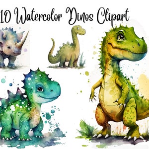 10 Cute Dinosaurs Clipart, Baby dinosaur clipart, Dino Clipart, JPGs,Digital Paper Crafting, Watercolor, Commercial use, Digital Download