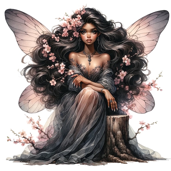 17 PNG Black Fairy Girl Clipart, Watercolor Black Fairy Girl PNG, Black Fairy Melanin Cliparts,Fairy clipart,Fantasy PNG, FairyTale Cliparts