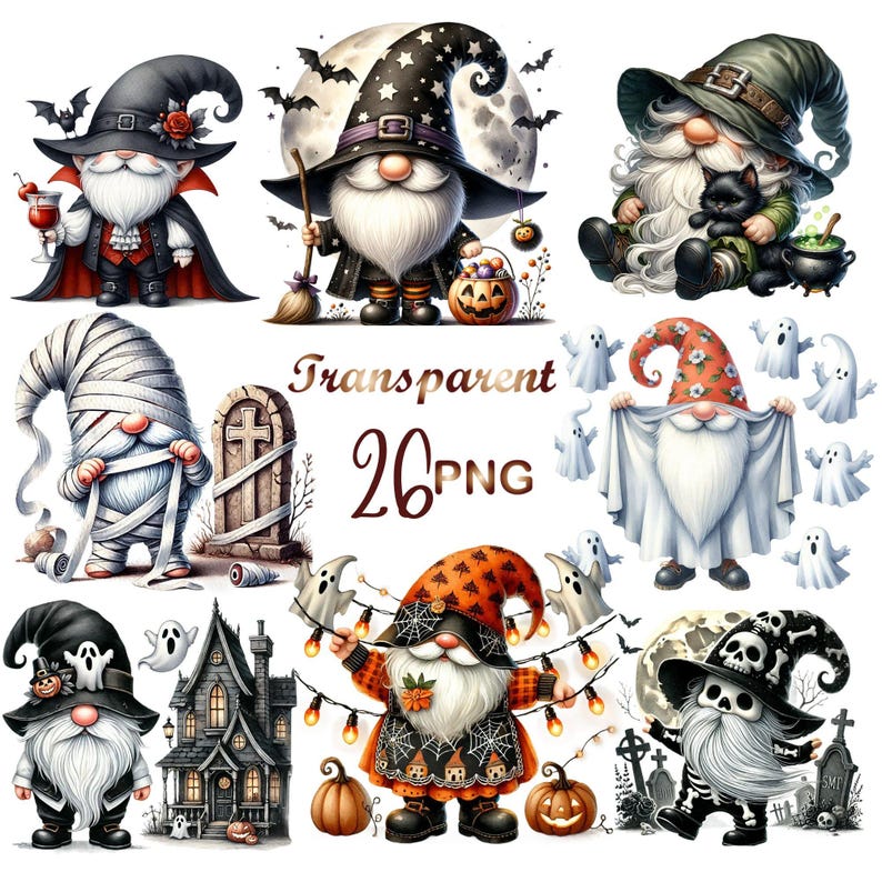 26 PNG, Halloween Gnome clipart bundle, gnome clipart bundle, autumn gnome,autumn fall gnome clipart, happy fall gnome,gnome clipart pumpkin image 1
