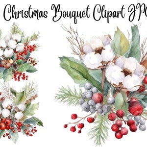 10 Christmas Bouquets Clipart, High Quality JPGs, Christmas clipart, Christmas clip art, Digital Download - Card Making,Digital Paper Craft