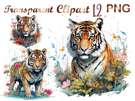 12 Watercolor Tiger PNG DTG Printing Instant Download T-Shirt.