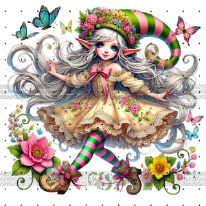 23 PNG Set 2 Spring Elves Clipart Bundle, Whimsical Elf Illustrations ...