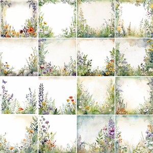 32 Watercolor Wildflowers Digital Paper Set, Spring Flowers Junk ...
