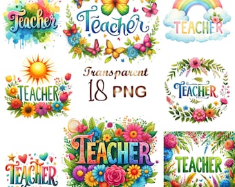 Watercolor Teacher Clipart Bundle: Colorful PNG Graphics (Digital Download)