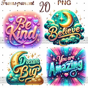 20 PNG Inspirational Quotes Clipart, Motivational Phrase Illustrations, Positive Art, Inspirational Quotes, Inspirational PNG, Digital file
