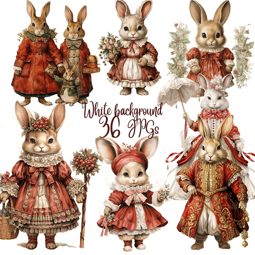 36 Fairytale Rabbit Clipart, Jpgs, Fairy Tale Animal Clip Art,vintage ...