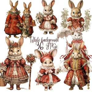 36 Fairytale Rabbit Clipart, JPGs, Fairy tale Animal Clip Art,Vintage Fairy tale Bunny, Christmas Bunny, Commercial Use, Digital Download
