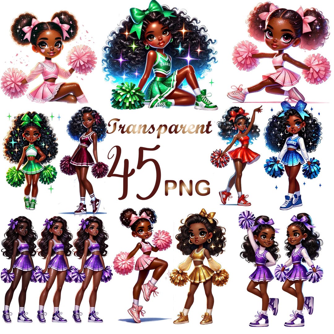 45 PNG, Cheerleader Girls Clipart Bundle, Cute Cheerleader Girls, Cheer ...