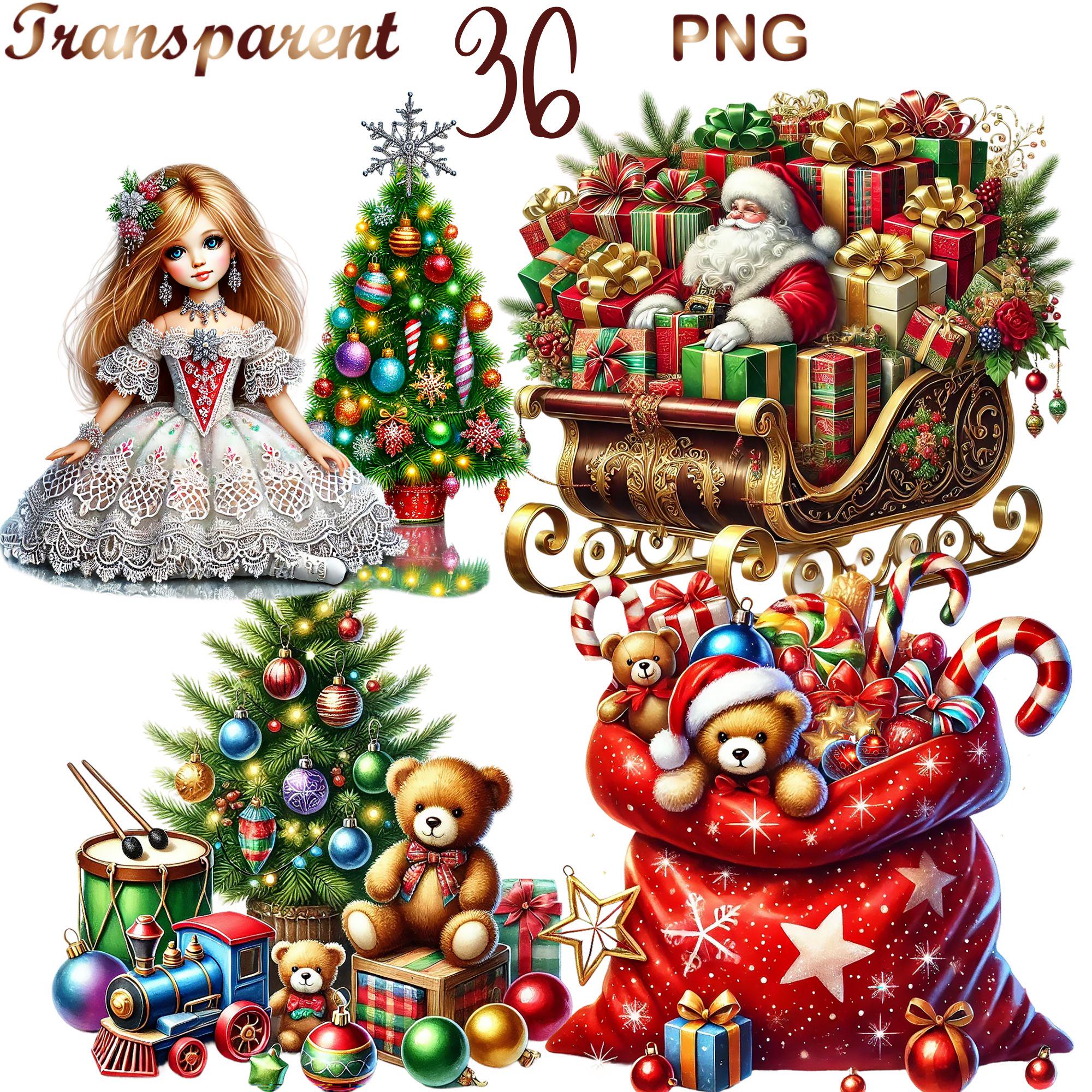 36 PNG Christmas Toys Presents Clipart Bundle, Set 3, Festive Gift ...