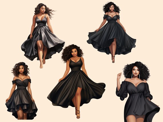 white christmas dresses Fashion Clipart, Black woman evening gown, sisters, friends, Sublimati –  MUJKA CLIPARTS main image 1