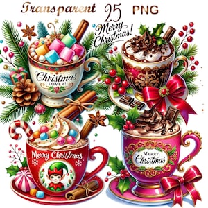 25  PNG set 1, Christmas Drinks Clipart bundle, Festive Beverage Illustrations designs, Instant Digital Download, Unlimited Commercial Use