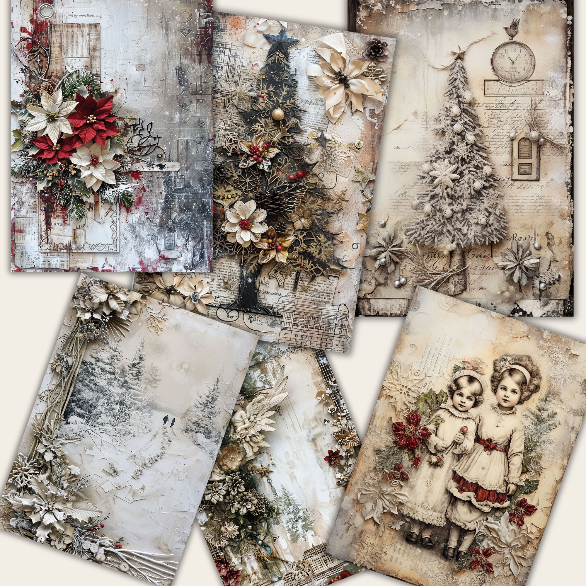 30 Old Christmas Junk Journal Pages, Digital Scrapbook Paper Kit ...