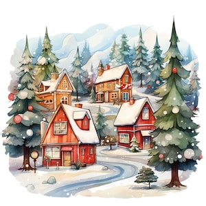 10 Christmas village, High Quality JPGs, Digital Download - Card Making, Mixed Media, Digital Paper Craft, Christmas clipart