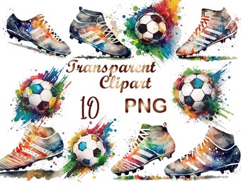 10 Soccer ball png,Soccer shoes png,Watercolor Clipart PNG, Soccer posters,Soccer printable art,Sublimation,Commercial use, Digital Download